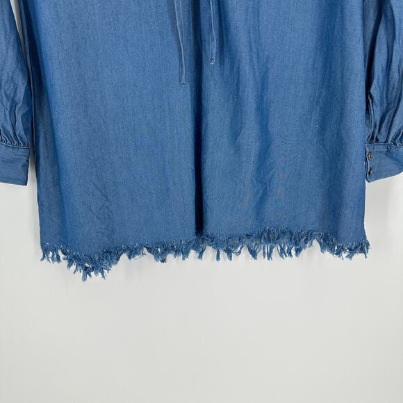 Lovers + Friends Denim Raw Hem Lace Up Dress Tencel Blue Womens Small - Picture 9 of 9